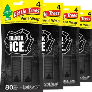 LITTLE TREES Car Air Freshener | Vent Wrap Provides Long-Lasting Scent, Slip on Vent Blade | Black Ice, 4 Packs (4 Count)