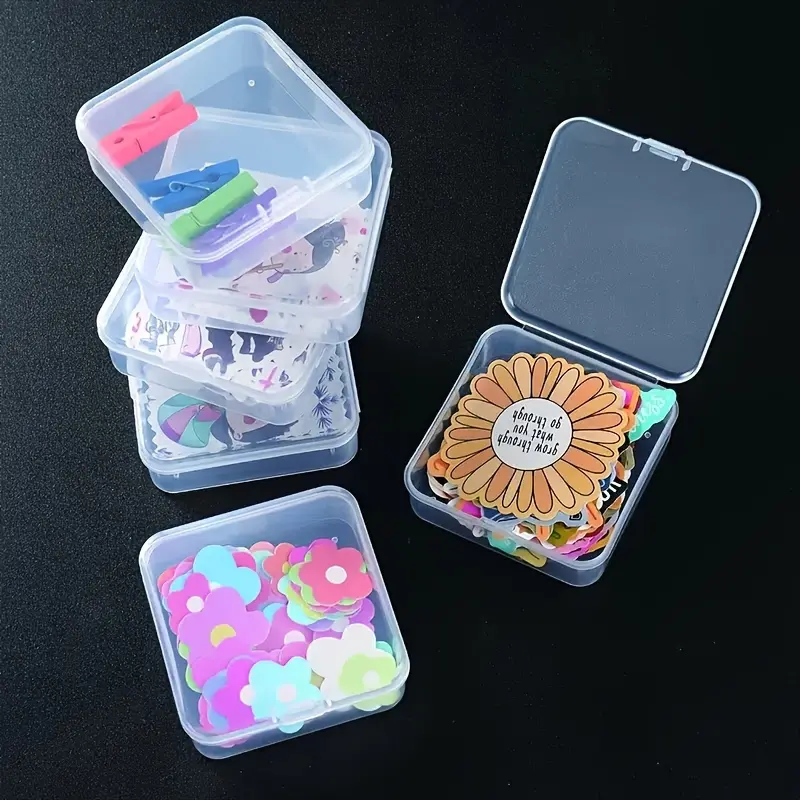 Compact Transparent Storage Boxes - Hinged Lid, Sticker Organizer, Mini Clear Plastic, Multifunctional, Portable, BPA-Free, Perfect for Craft & Beauty Supplies, DIY Card Set, Stickers Kit
