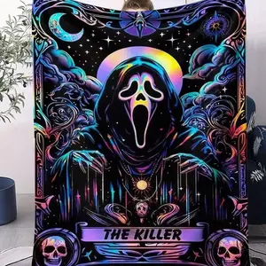 Skeleton The Killer Pattern, Ghost Face Blanket, Soft, Warm and Lightweight Plush Blanket, Suitable for Beds, Sofas, Cars, Room Decorations and Gifts, Suitable for Children and Adults, 1 Single-sided Printed Blanket