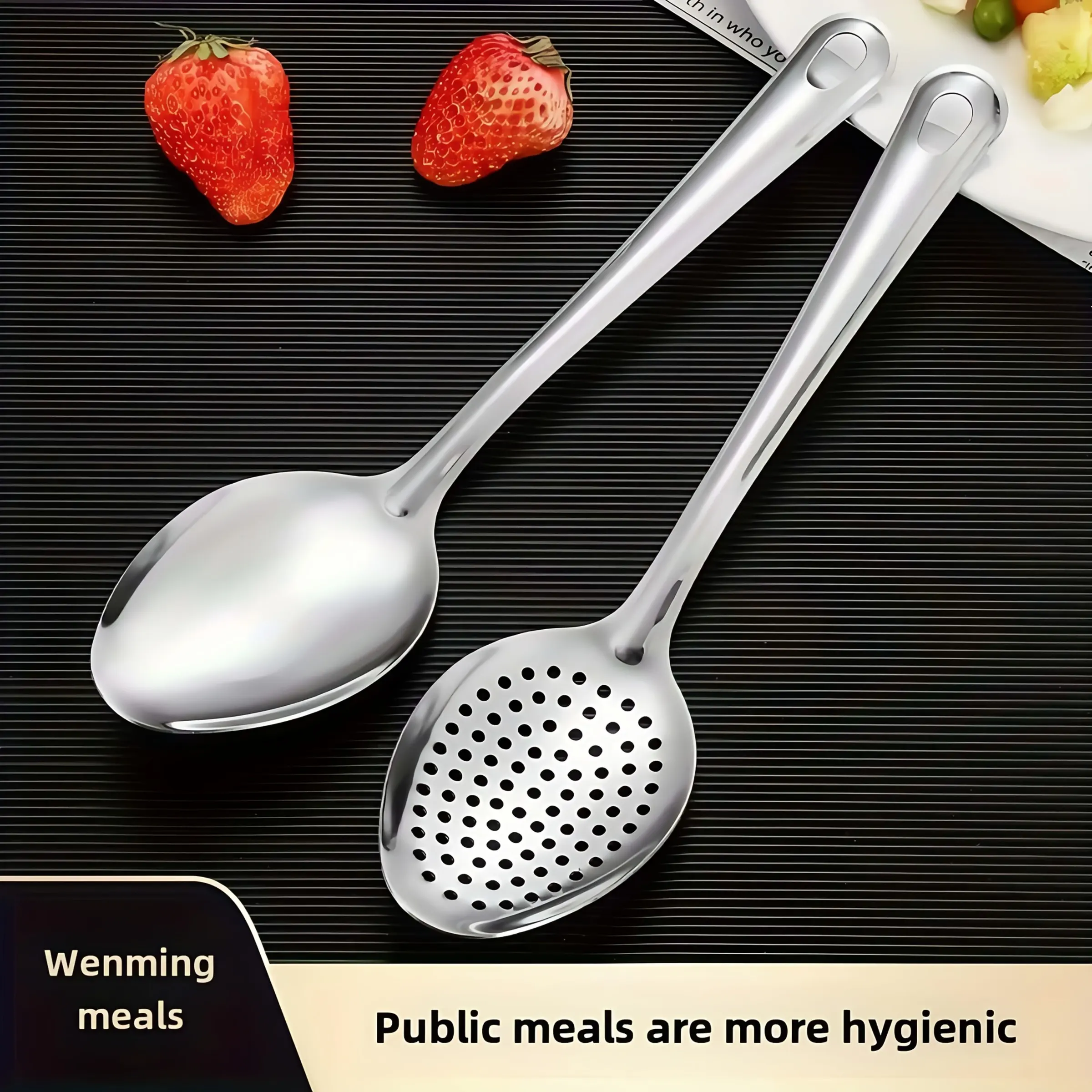 Stainless Steel Utensils Set, Long Pointed Spoon for Home Kitchen, Hotel Public Vegetable Spoon, Stainless Steel Strainer Included, Stainless Steel Cutlery, Durable Cutlery