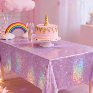 Laser Disposable Tablecloth, 137x274cm Shiny Rainbow Foil, Waterproof Aluminum Foil Table Cover for Parties, Weddings, Home Decor