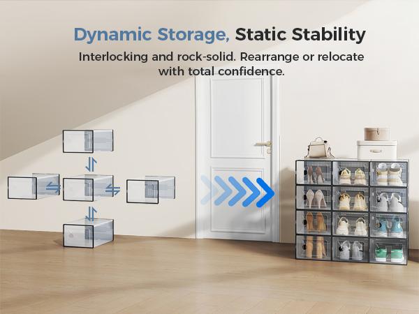 Clear Shoe Storage Boxes, Plastic Stackable Shoe Containers with Lids, Display Sneaker Case Organizer for Closet, Under Bed, Entryway