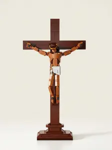 Jesus Cross Building Block Set with Lighting — A Baptism Gift. This religious ornament, themed around the Passion of Jesus, is imbued with deep spiritual significance and is suitable for display in homes, churches, and offices.