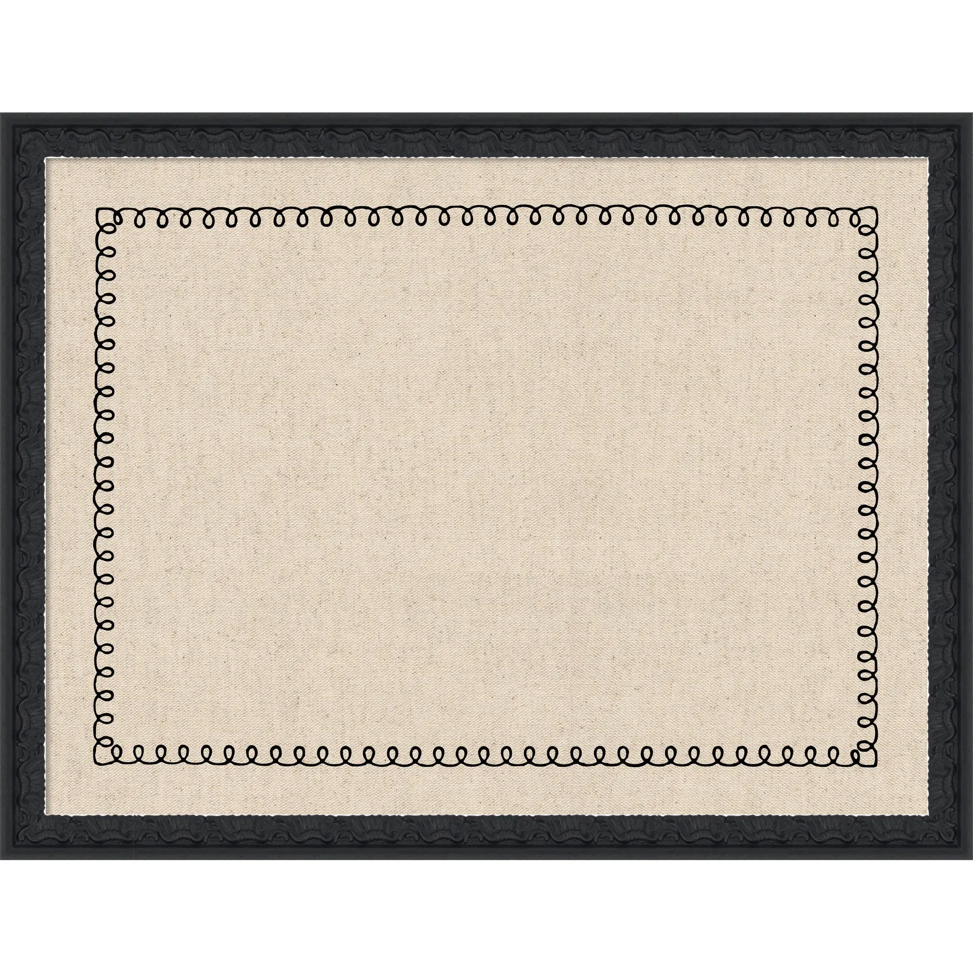 Framed Fabric Magnetic Board Black Scalloped Edge Wall Organization