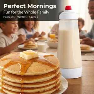 2-Pack Pancake Batter Dispenser & Mixer with BlenderBall Whisk, Heat-Resistant Squeeze Bottle for Waffles, Crepes & Muffins, Wide-Mouth No-Mess Baking Tool, BPA-Free & Dishwasher Safe