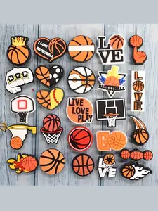 25pcs/30pcs/43pcs/55pcs basketball sports pattern shoe accessories, basketball game enthusiasts' shoe accessories are detachable, suitable for adult parties, birthdays, outdoor sandals decorations