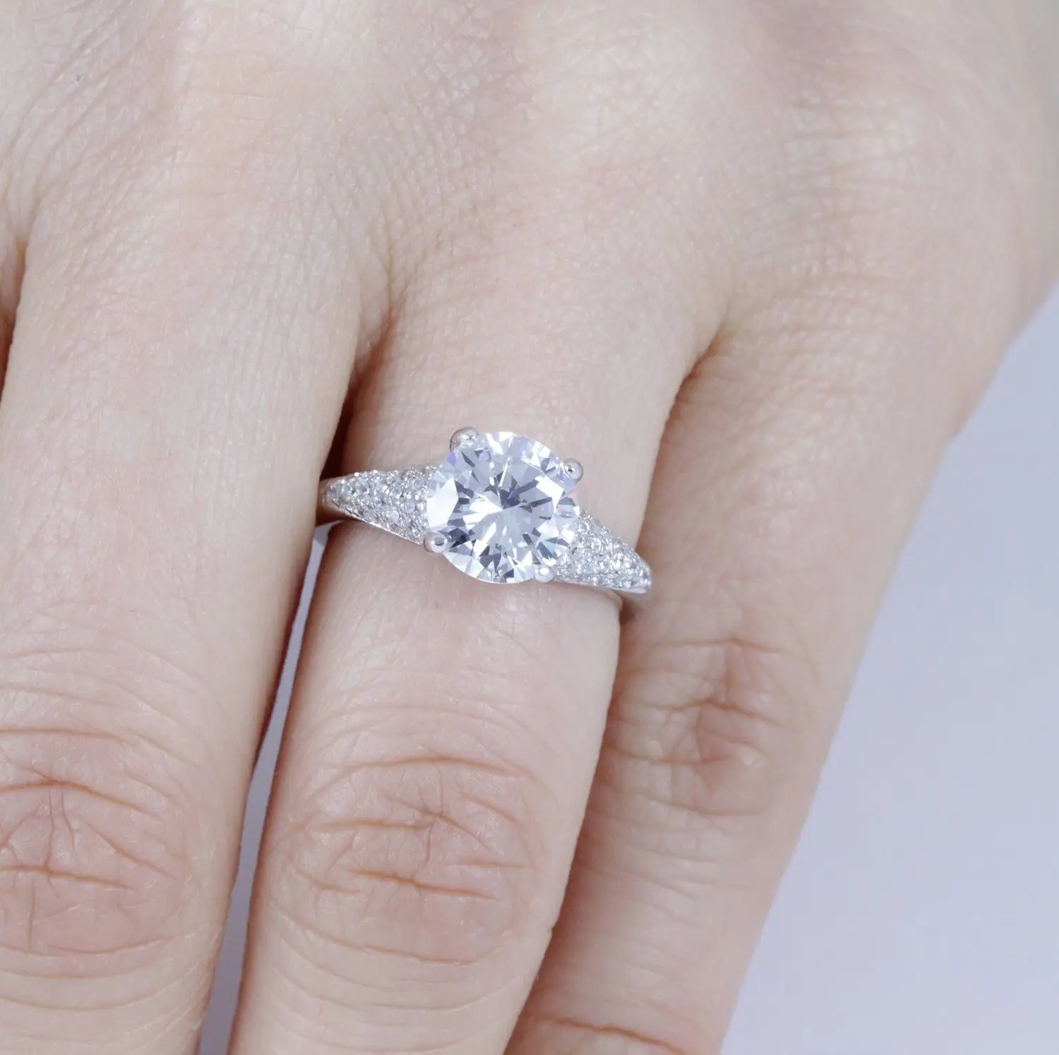 Round Cut Solitaire 925 Sterling Silver CZ Engagement Ring Wedding Ring Diamond Simulant Bridal Ring Band Size 2.5-15 S5318