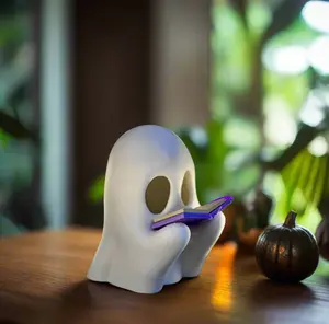 Reading Ghost Figurine with Light Up Book, 3D Printed Cute Spooky Desk Decor, Dark Academia Bookshelf Ghost, Gothic Book Lover Gift