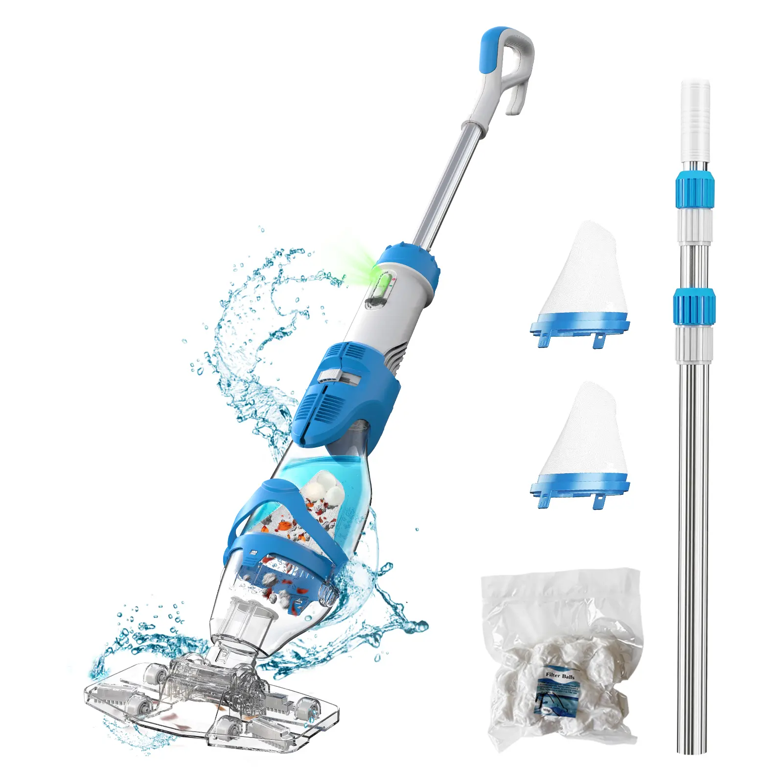 【Summer Cleaning】Enhulk Newest PC22 Ultra Pool Vacuum for Above Ground Pools with Telescopic Pole, 2 Suction Modes More Professional, Ergonomic Handle Design, 18.5 Gals/Min Deep Cleaning Cordless Battery Operated, with Filter Ball, Pro-Level Clean