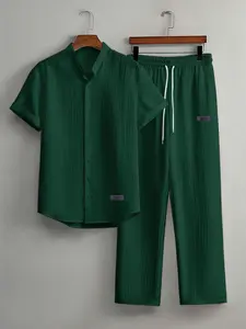 Men's Solid Top & Pants Two-Piece Set, Regular Fit Casual Comfy Shortsleeve Top & Trousers for Daily Wear, Men's Two-piece Menswear for All Seasons