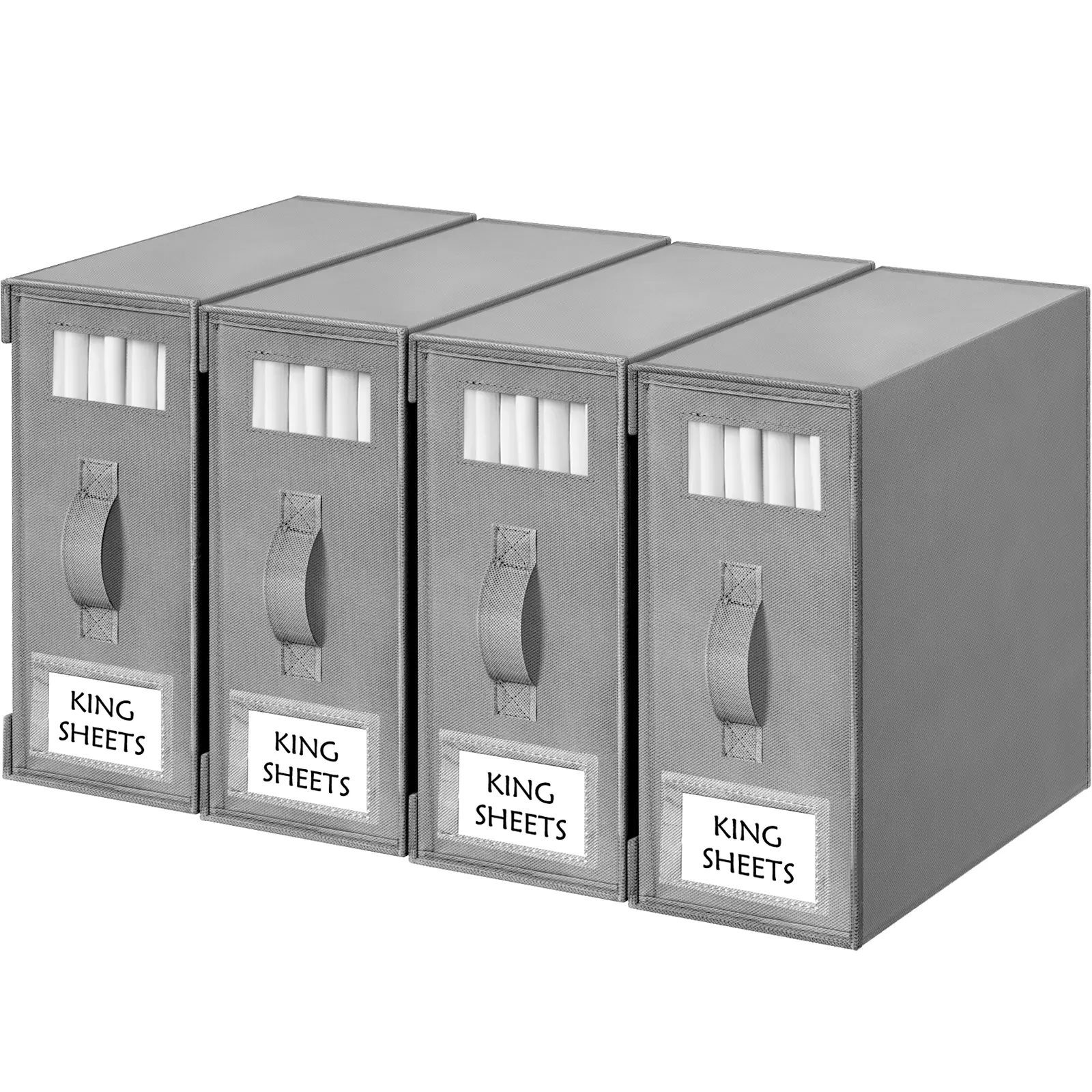 【Home Organization】Criusia Foldable Oxford Fabric Bed Sheet Storage Boxes (Set of 4) - Dustproof Organizer for Linen Closet, Storage Organization with Transparent Window, Reinforced Handles for King/Queen Sheet Sets, 4Pack（14.6\L*12.6\W*4.7\H）, Bedding