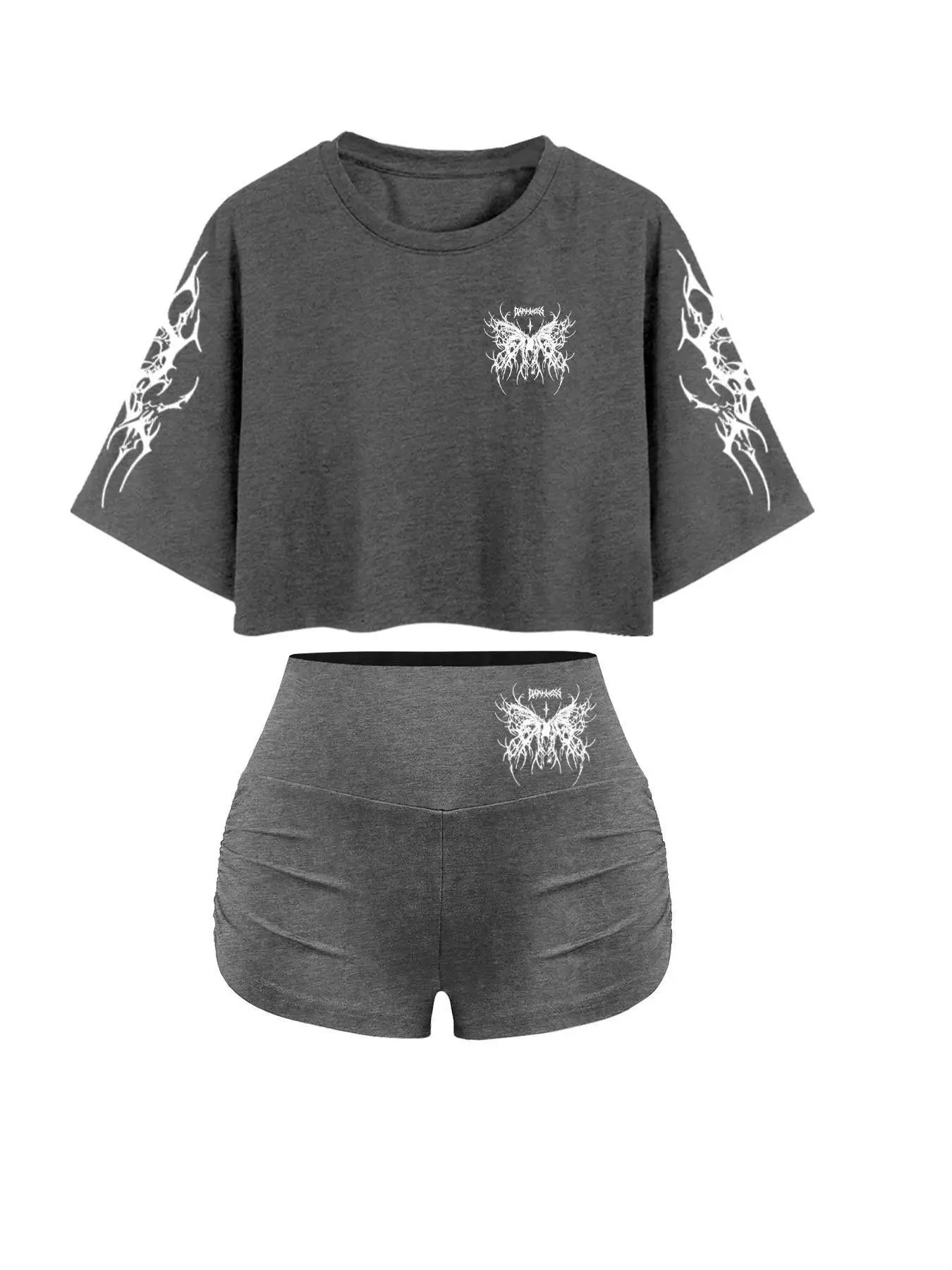 Women's Fitness Shorts Set, Elastic Waistband, Loose-Fit Street Style, Geometric Pattern, Ideal for Home or Gym, Casual & Sports Wear, Casual Activewear, Casual Athletic Wear