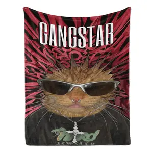 Stranger Things Hellfire Club Edgy Cat Plush Blanket - Ultra-Soft Fluffy Fleece, Sunglasses, Nose Piercing, Cross Snake Necklace, Vibrant Red-Black Streetwear Graffiti Background - for Cozy Lounging, Home Decor - Ideal Gift for Street Vibes Enthusiasts, G