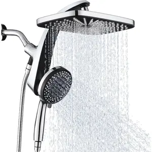 High Pressure Rain Shower Head, 10-Spray Handheld & Fixed Combo Showerhead, Detachable Shower Head with Built-in Magnetic Docking and Power Jets