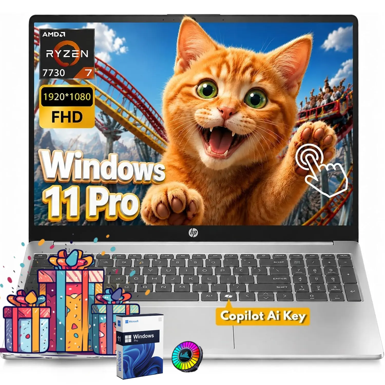 HP 15.6" FHD Touchscreen Laptop | AMD Ryzen 7 7730U, Up to 32GB RAM, 1TB SSD, Copilot AI Key, WiFi 6, Fast Charge, Windows 11 Pro, Portable for Business & Study | Bundle Accessories Included