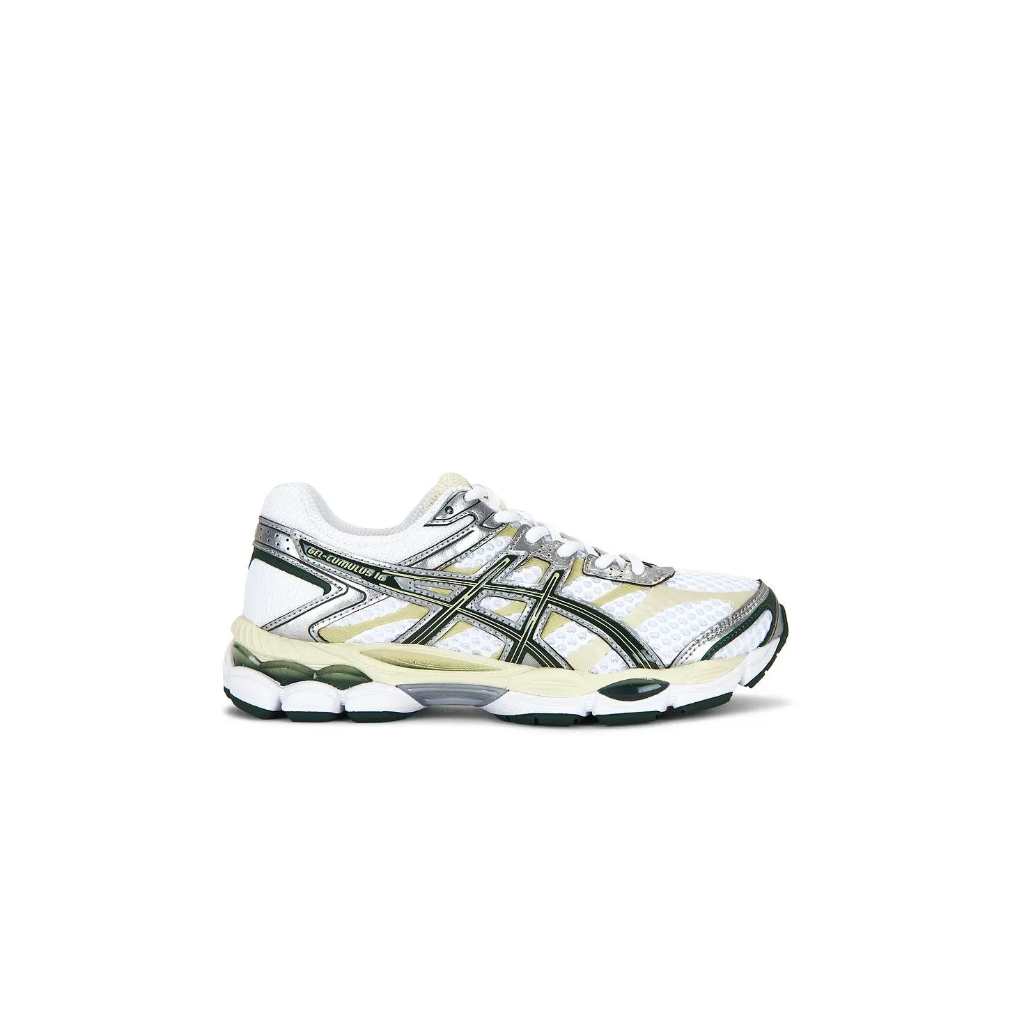 Asics Gel-Cumulus 16 Sneaker in White & Forest Night