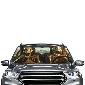 1Pc Skull Pattern Car Windshield Sunshade, Universal Front Window Shade with 4 Suction Cups, Heat Insulation Cooling Cover, Effectively Keeps Car Interior Cool summervibes