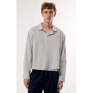 Pacsun Men's Brown & White Striped Davis Long Sleeve Cropped Shirt