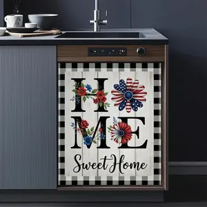 Dishwasher Cover,Sweet Home Reusable Dishwasher Magnet Cover,Decorative American Flag Flower Magnetic Refrigerator Cover Front Panel Cover for Kitchen Decor 23x26 Inch