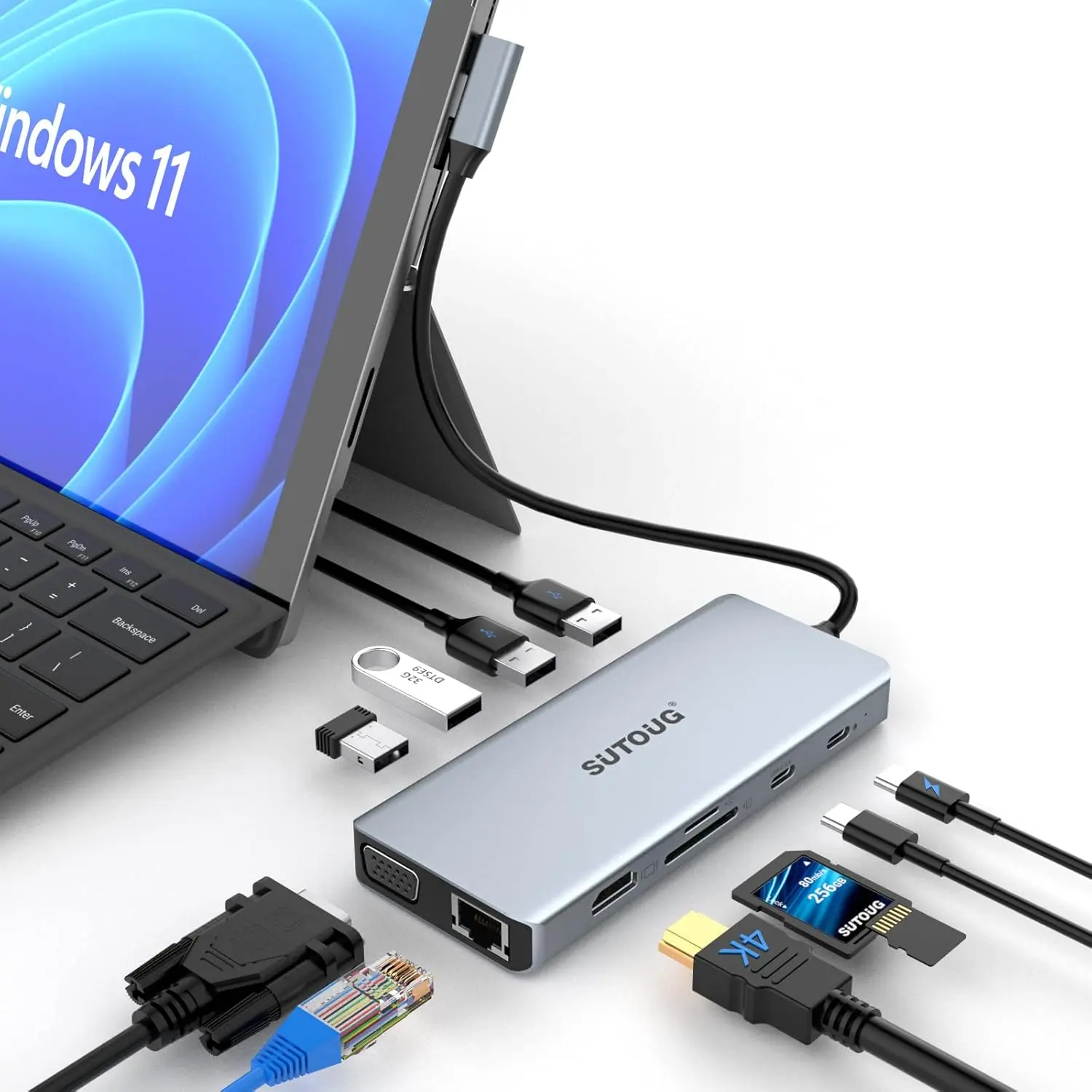 Amazon-listed SUTOUG 12 in 1 Docking Station with 4K HDMI & 1080P VGA, 92W PD, 1Gbps Ethernet, USB-C 3.0 & 4 USB-A Data Ports, SD TF Card Reader, USB C Adapter for Surface Pro MacBook Pro Air & Windows