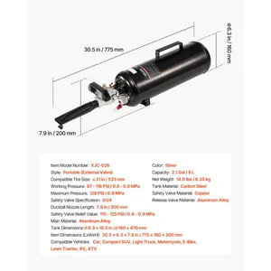 VEVOR Portable Tire Bead Seater, 2.1 Gal/ 8 L Air Bead Blaster, Handheld Tire Inflator Tool, 87-116 PSI Operating Pressure, Trigger Seating Inflator for Car, Compact SUV, Light Truck, E-Bike, RV, ATV