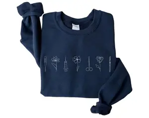 Minimalist Medical Sweatshirt, Future Doctor Tee, ER Nurse Sweatshirt, RN Shirt, Surgeon Hoodie, Flower Shirt Round Neck Fit Menswear Fitted