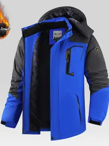 Men's Waterproof Fleece Mountain Jacket, Windproof Insulated Ski Jacket, Multi-Pocket Design, Outdoor Activities, Cold Weather, Thermal Lined Outerwear, Outdoor Zipper Jacket