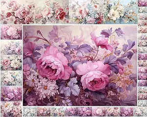 Decoupage Paper Pack (35 Sheets 6"x8") Illustrations of Pink and Purple Flowers for Decoupage, Craft and Scrapbooking