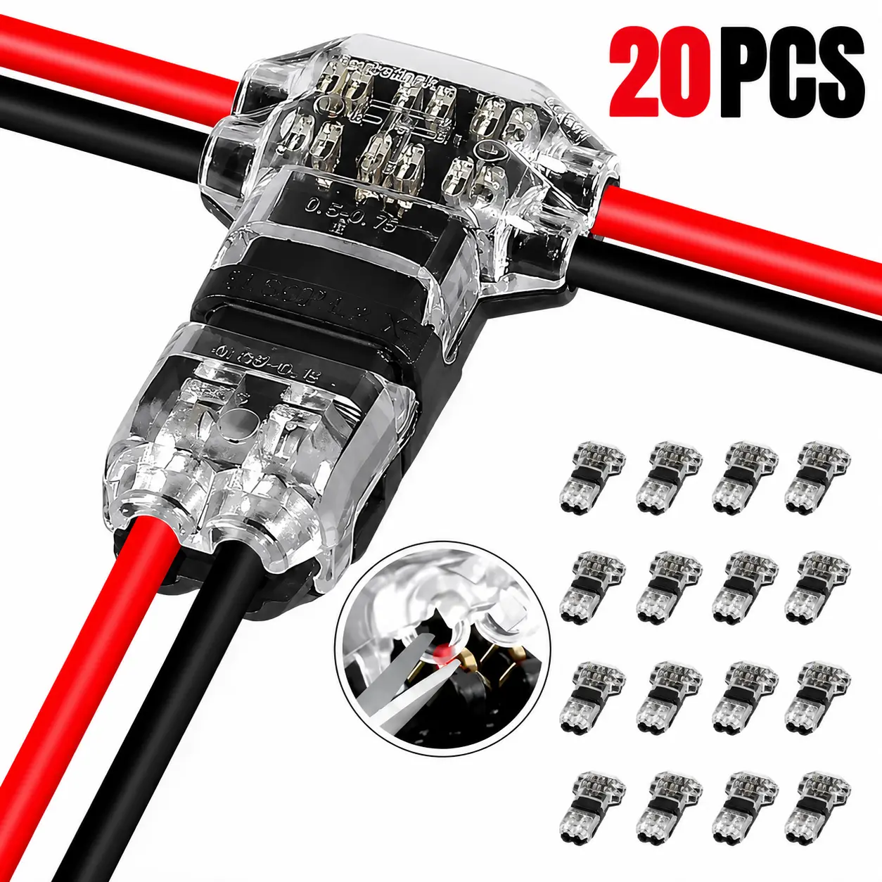 10/20PCS T-Tap Wire Connectors  T Type 2 Pin Quick Wire Splice Connectors Solderless No Stripping Electrical Connectors for Car  LED Lights & Home Wiring