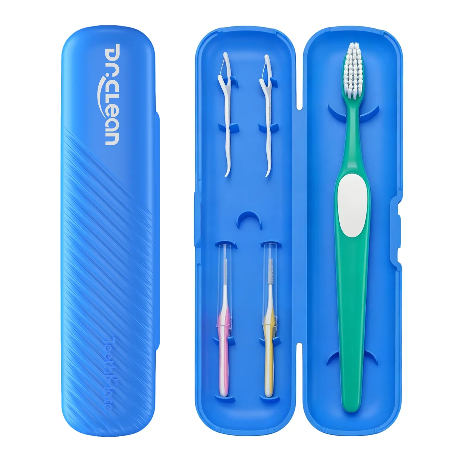 DR.CLEAN. Travel orthodontic oral care kit: 1 toothbrush, 2 floss picks, 2 interdental brushes. Removes plaque, wine stains, yellow stains. Daily care for sensitive gums. Convenient and portable. Pack Cleansing
