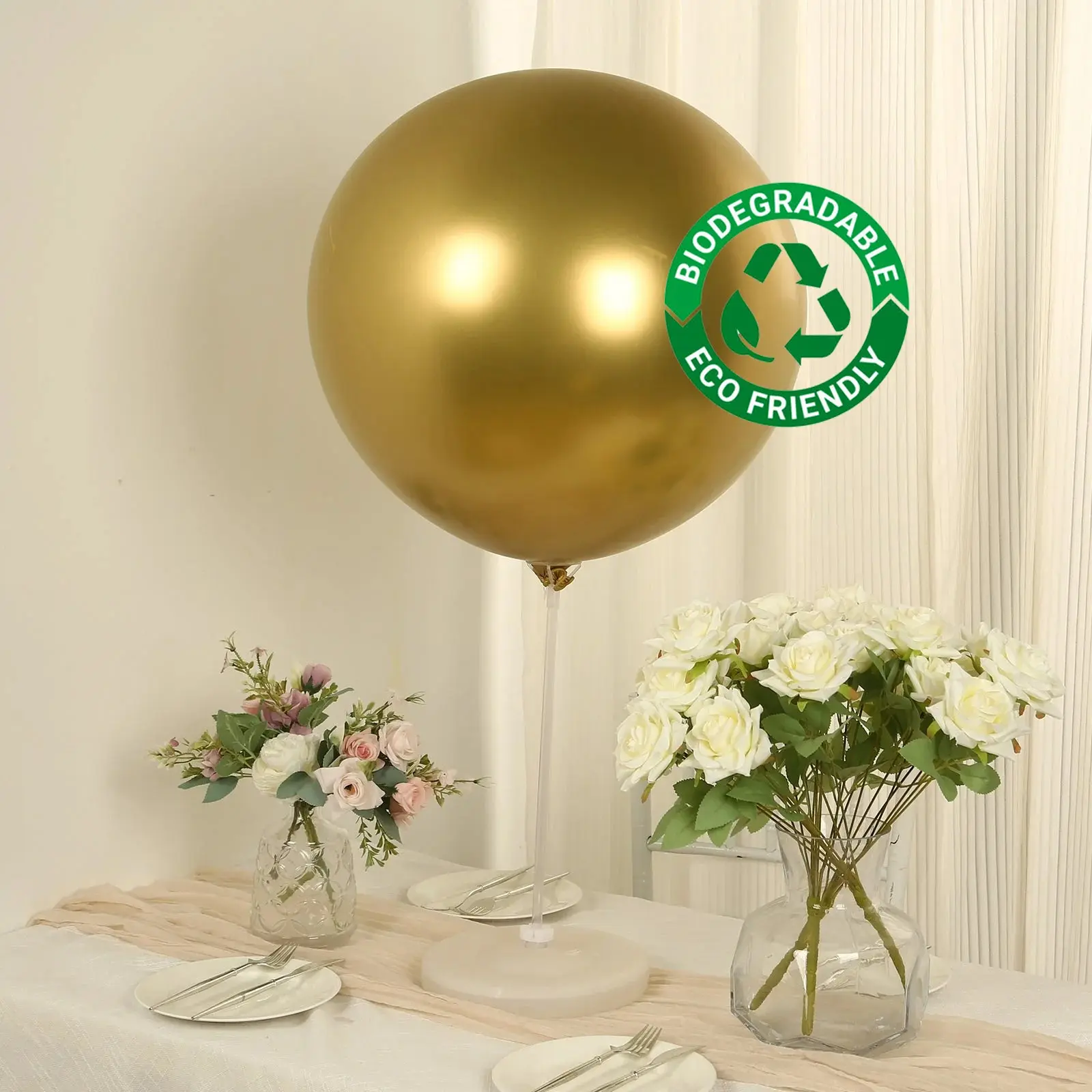 5-Pack 36" Metallic Chrome Gold Latex Rubber Balloons, Thickened Biodegradable Eco-Friendly Round Party Balloons for Wedding, Graduation Decoration