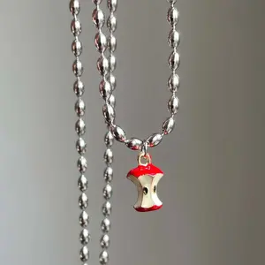 Cute bitten apple core fruit rice bead necklace versatile simple sweet cool clavicle chain gift party jewelry