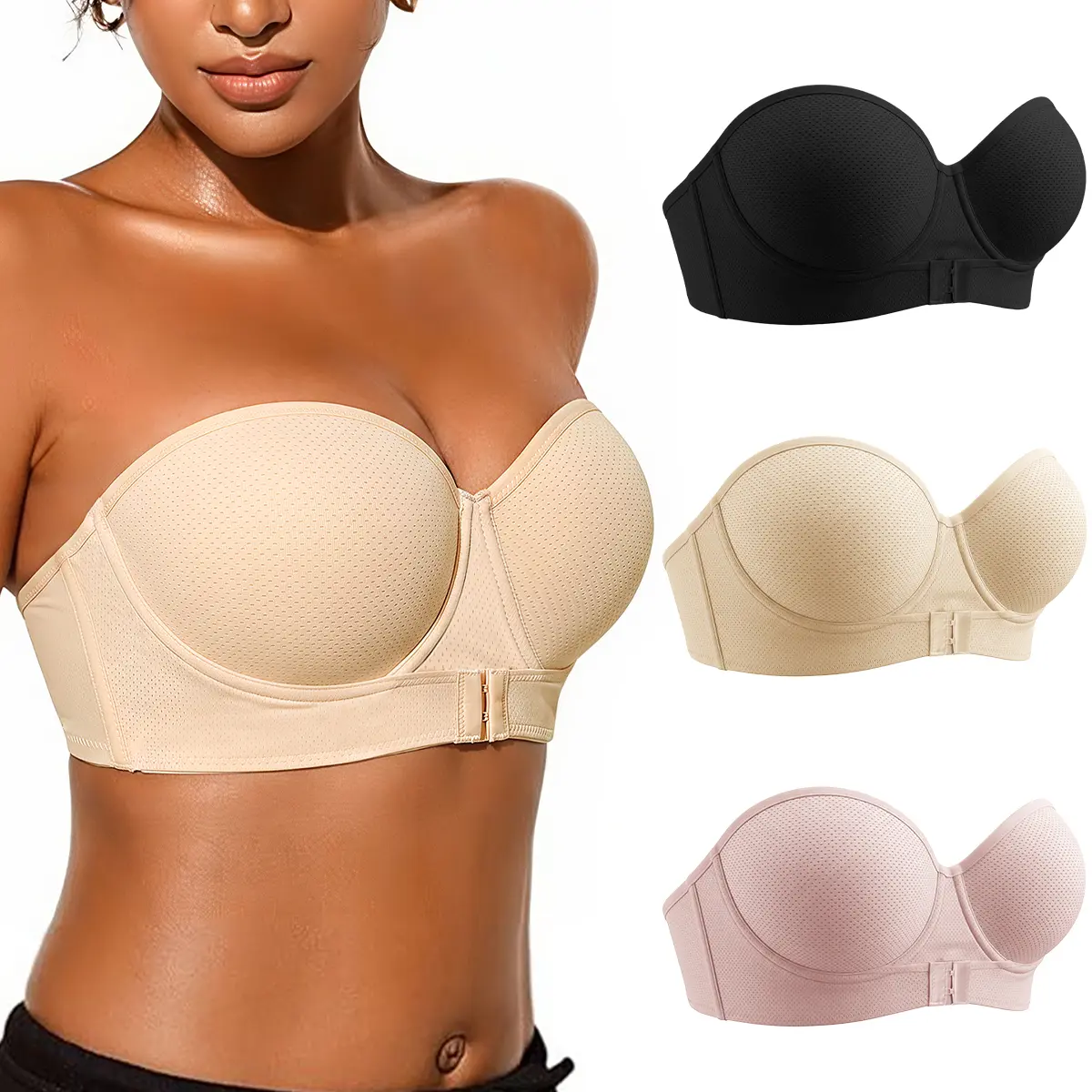 TryWish Women's Strapless Bandeau Push-Up Bra - Front Closure, Anti-Slip, Comfortable Elastane Bra for Small Chest, Hand Wash, Fantasy Valentines Day Lingerie, Strapless Bra Push Up, Holiday