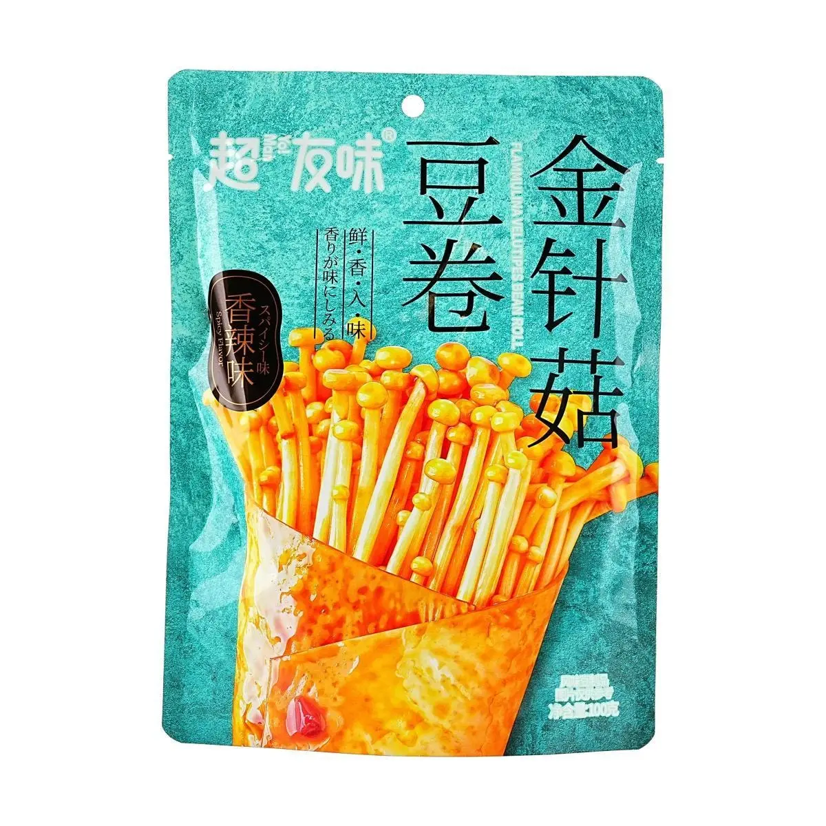 YO MAN Enoki Mushroom Bean Curd Rolls - Spicy Flavor, 100g Snack Pack