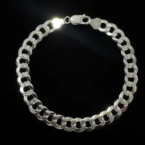 Pulso Estilo Cubano Corte Diamante de PLATA 925
