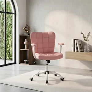 Height Adjustable Ergonomic Swivel Desk Chair, PU Leather Vanity Chair With Detachable Arms And Tiltable Backrest, Modern Rotatable Leisure Office Chair For Home Study Bedroom Living Room Pink White Black
