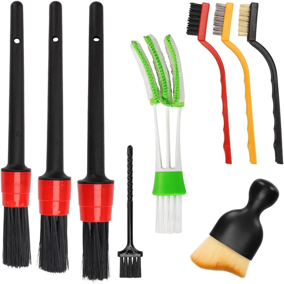 Car Detailing & Interior Cleaning Vacuum Accessory Kit - Multi-Type Brushes (Boar Hair, Wire, Air Vent) for Dashboard, Leather, Wheels