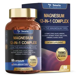 Totaria 60 Vegan Capsules 12-in-1 Magnesium Complex 700mg for Muscle Heart & Relaxation Support & Better sleep- High Absorbable Blend of 12 Chelates -Dietary Supplement