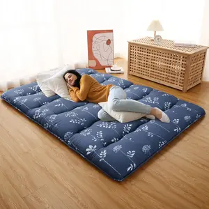 Garvee Japanese Futon Mattress, Full Size Futon Floor Mattress Japanese Style Floral Pattern Mattress for Floor, Tatami Mat, Sleeping Mattress Pad for Camping Travel, Flowers Navy