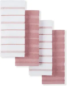 Albany Kitchen Towel 4-Pack Set, Dried Rose/White, 16"x26"