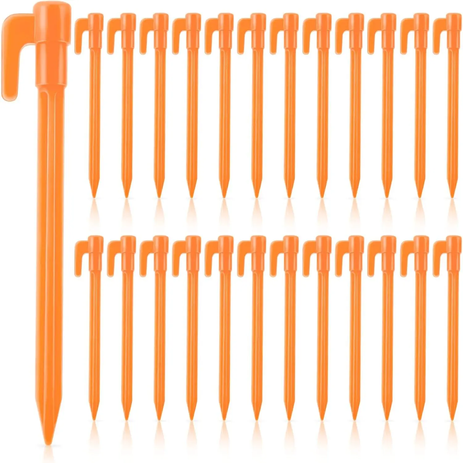 Heavy-Duty Plastic Tent Stakes 24-Pack, 5.7-Inch Bright Orange Pegs with Pointed Tip for a Secure Hold in Sand, Dirt, and Grass, Abs Plastic, Bright And Attractive, Outdoor Camping, 24-Pieces, Functional, Outdoor Camping Tent, Compact Pack