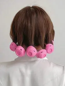 10pcs Pink Silicone Hair Curlers, Designed For No Heat Damage, Compact & Portable, Easy To Use, Creates Natural Waves & Bangs, Suitable For Short To Medium Hair, Great For Home & Travel