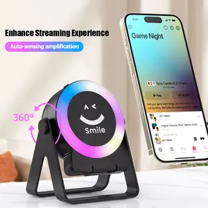 4 IN 1 Wireless Induction Audio Bluetooth Speaker, 360° Rotation Stand with LED, Universal Speaker Stands for Surround Sound&Charger,Portable Desktop Stand Gift for Home, Shower, Outdoors, Travel