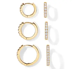 18K Gold Plated 925 Sterling Silver Post 3-Pair Small Gold Hoop Earrings Set | Mini Cartilage Helix Huggie Hoop Pack for Women Men 6mm 8mm 10mm