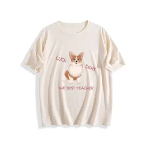 Womens White Cotton Graphic T Shirt Crew Neck Short Sleeve Casual Oversized Tee US Stock Fast Shipping Soft Breathable Daily Wear Trendy Dog Lover Corgi Owner Lucky Pet Top Loose Fit All Season Comfortable
