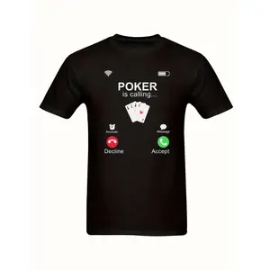 Stylish Poker-Themed Graphic T-Shirt for Men - Black Cotton Tee with 'Poker Is Calling...' Design, Decline & Accept Buttons, Perfect for Poker Lovers and Enthusiasts - Fun and Quirky Gift Idea made in usa