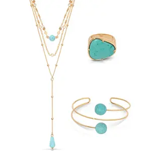 Turquoise Layers Set Lariat Necklace Boho Statement