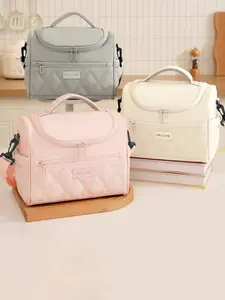 Large Capacity Single Shoulder Reusable Lunch Bag, Handheld Camping Food Preservation Bag, Diamond Pattern Insulated Bag, Portable Work Bento Box, Durable Lunch Bag