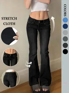 NVFelix Women's Y2K Low Rise Flare Jeans, Stretch Bootcut Pants with Double Button Design, Soft Denim for Comfortable Casual Daily Wear