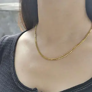 3mm 18-30" Gold Plated Stainless Steel Cuban Curb Chain Necklace, Fashion Link Jewelry for Womens Mens Christmas Gift